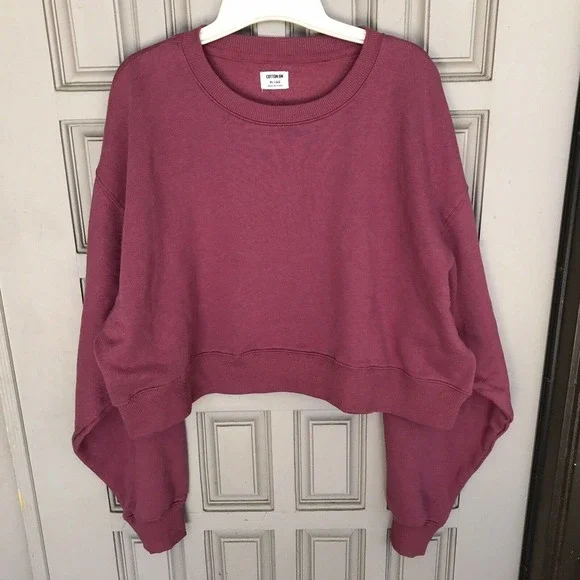 Cotton On Cropped Sweatshirt SzXL Long Sleeves Bottom & Cuffs Pink NWOT - Picture 1 of 8